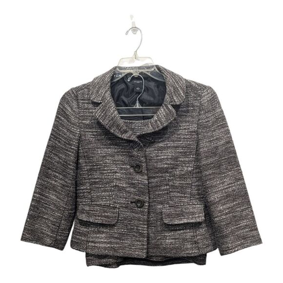 Ann Taylor Gray & White Boucle Wool Blend Blazer & Mini Skirt Suit Set, 8/8P - Picture 1 of 13